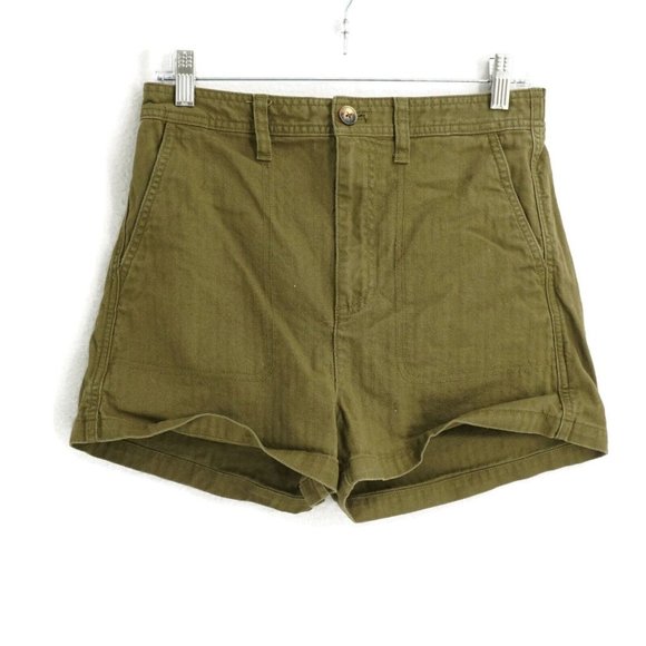 Madewell Pants - Madewell aj524 Womens Camp Shorts High Waist Green Cotton Elastic Waist Sz Small